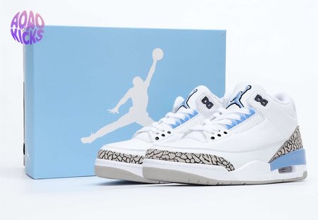 Air Jordan3 UNC White & Blue Elephant Print 40-46